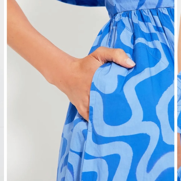 NWT Oliphant Blue Cotton Ashbury One Shoulder Ruffle midi dress M - Picture 4 of 14